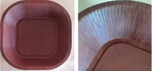 Thermoformed paper-based food trays at Ecozema Italy coated with lignin-based coatings developed by Wood K plus (©Photo by: Ecozema)